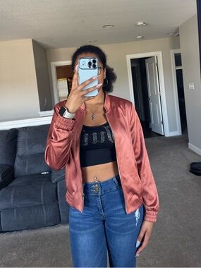 H&M pink satin bomber jacket, size US 8